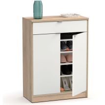 Briebe Domus briebe Meuble à Chaussures Entrée, Meuble Rangement 2 Portes Tiroir 101x75x36cm Blanc/Bois