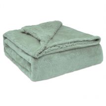 Briebe - Manta Sofá Invierno Grande Sedalina Lisa y Borreguito Polar Sherpa 220x240cm Calentita Gruesa Verde