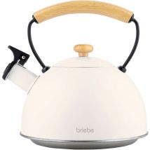 Briebe - Nordic Tetera con Silbato, Hervidor de Agua 2,3L, Inducción, Acero Inox, Vintage, Mango Madera Blanco