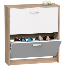 Briebe - Nova Meuble à Chaussures Entrée, Meuble Rangement en Bois 2 Portes, 82x74x25cm Blanc/Bois
