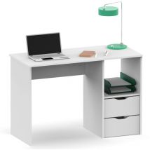 Briebe - Prakt Bureau, Table Informatique, 76x115x50cm, 2 Tiroirs, Poste de Travail, Chambre Blanc