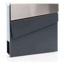 Briefkasten V58 Anthrazit und Edelstahl 370 x 105 x 370 mm, Wandbriefkasten mit Schloss, Soft Close Klappe und Zeitungsfach, Postkasten aus Stahl