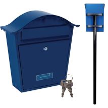 Briefkasten Mit Standfuß, Namenssschild & 2 Schlüsseln, Stahl Blau 37x36cm