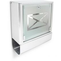 Briefkasten mit Zeitungsfach, Postkasten aus Edelstahl und Glas, Mit Motiv, hbt: ca. 40 x 35 x 14 cm, silber / grau - Relaxdays