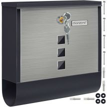 Monzana - Design Briefkasten Stahl mit Zeitungsfach Sichtfenster Namensschild drehbare Abdeckung Kreuzschloss 2 Schlüssel Postkasten Schwarz-Silber