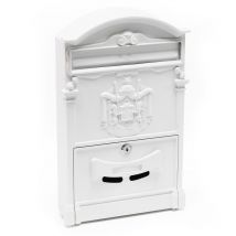 Wiltec - Briefkasten Antik Design weiß 260 x 90 x 400 mm, Wandbriefkasten mit Schloss, Namensschild und Sichtschlitzen, Postkasten aus Stahl