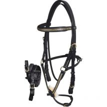 Briglia in cuoio cavezzina messicana con clincher fibbie in ottone e redini in gomma: Pony, Marrone