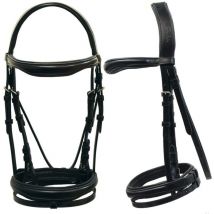 Gold - Briglia inglese in cuoio italiano sagomata e anatomica con frontalino e nasalina imbottiti e chiudibocca: Cob, Marrone