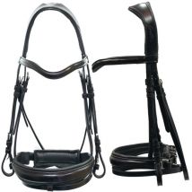 Gold - Briglia inglese in cuoio italiano sagomata e anatomica con frontalino e nasalina imbottiti: Full, Nero