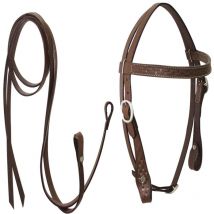 Sartore - Briglia western in cuoio con stampa basket completa di redini: Pony, chestnut rosso