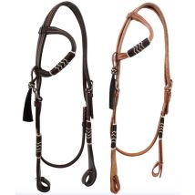 Briglia western Kawita in cuoio con mono orecchio e chiusura rapida per morso e filetto - marrone