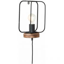 Lampe, Tosh Wandleuchte mit Zuleitung antik holz/schwarz korund, 1x A60, E27, 40W, Holz aus nachhaltiger Waldwirtschaft (fsc) - Brilliant