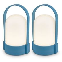 Briloner Asa 2er Set Led Tischlampe Kabellos, Dimmbar, Touch, Usb-c Aufladung, Ip44, Blau, 9x8x15,5 Cm