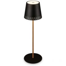Led Akku-Tischleuchte Tischlampe verstellbar IP44 schwarz-holz rgb innen außen