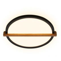Briloner Remsa Plafonnier LED, lumière indirecte, plat, application bois, lumière blanche chaude, noir, 29 x 31,5 x 4 cm