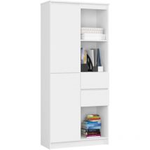 Büroregal Akord R15 mit verschließbaren Tür Weiß 80 cm 2 Türen 2 Schubladen 7 Ebenen B80 x H180 x T35 cm