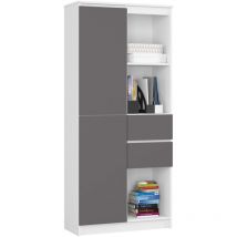 Büroregal Akord R15 Mit Verschließbaren Tür Weiß 80 Cm 2 Türen 2 Schubladen 7 Ebenen Front Graphitgrau B80 X H180 X T35 Cm
