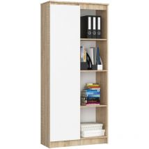 Akord - Büroregal R80 mit verschließbaren Tür Sonoma-Eiche 80 cm Tür 8 Ebenen Front Weiß B80 x H180 x T35 cm