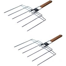 Astuceo - Brochette barbecue 6 en 1 pliable avec manche en bois - Lot de 2
