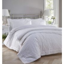Broderie Completo Letto In Percalle Di Cotone Ricamato Con Copripiumino E 2 Federe Fantasia Bianca