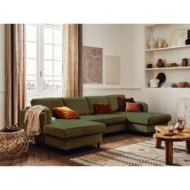 Lisa Design - Brooke – wohnlandschaft u-form – 7-sitzer – mit schlaffunktion und bettkasten – aus samt - olivgrün