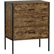 Brooklyn 3 Drawer Chest of Drawers Bedside Table Wood Bedroom Furniture Storage, Dark Wood