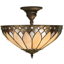 Interiors 1900 - Interiors Brooklyn - 3 Light Medium Semi Flush Ceiling Light Bronze, Tiffany glass, E27