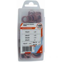 Broschierbare Box mit 100 Faserdichtungen für Fittings: 5x1/4 + 30x3/8 + 20x(1/2' NOYON & THIEBAULT - 3/4' (20x27)) + 10x(1' - 1'1/4) + 5x24 - BJF100