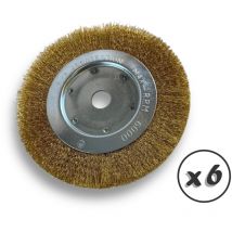 Lot de 6 brosses circulaires laiton ø 175 mm Epaisseur 1 rang Fil dur 0.30 mm ondulé Alésage 20 mm + réducteur bague 16/12 mm Touret meuleuse