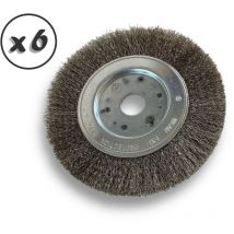 Kibros - Lot de 6 brosses circulaires inox ø 150 mm Epaisseur 1 rang Fil souple 0.20 mm ondulé Alésage 20 mm + réducteur bague 16/12 mm Touret