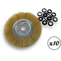 Kibros - Lot de 10 brosses circulaires laiton ø 250 mm Epaisseur 1 rang Fil dur 0.30 mm ondulé Alésage 32 mm + réducteur bague 25/22/20/16/12 mm