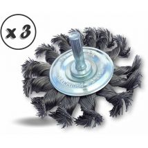 Brosse circulaire métallique plate à mèches torsadées pour perceuse - Lot de 3 - ø 75 mm - Fil dur - Mèches torsadée