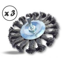 Brosse circulaire métallique plate à mèches torsadées pour perceuse - Lot de 3 - Ø100 mm - Fil dur - Mèches torsadée