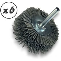 Kibros - Brosse circulaire sur tige ø 60 mm 1/2/3 rangs nylon abrasif grain 120 - Quantité x 6 - ø 60 mm - 3 rangs - Grain 120