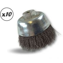 Kibros - Brosse coupe rotative boisseau meuleuse d'angle Garnissage Acier ondulé souple ou dur - Quantité x10 - ø 65 coupe - Souple - Acier