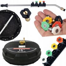 Brosse cube Rosfix Professional T-Racer 15' avec connecteur rapide 1/4' + lance de nettoyeur haute pression 1/4' coudée à 15°, avec un jeu de 5 buses