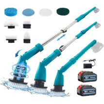 Brosse de nettoyage électrique sans fil, brosse rotative avec 8 têtes de brosse, avec poignée réglable pour salle de bain, carrelage et voiture + 2