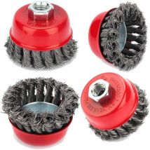 Brosse de Nettoyage Métallique - Ensemble de 4 Brosses à Treillis Métallique M14 Torsadées (75 mm) pour Meuleuse d'Angle