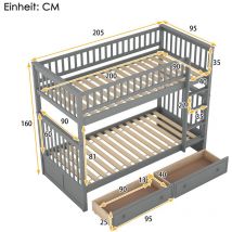 90x200cm Lits superposés, Lits d'enfant,Lits fonctionnels, Lits superposés avec tiroirs, Lits convertibles, Gris(ETA : 9.5) l&h