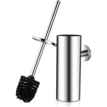 Aquasup - Brosse de Toilette avec Porte-balai wc Mural et Support avec Couvercle pour Salle de Bains en Acier Inoxydable Chromé