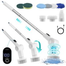 Brosse Électrique Nettoyage, Brosse Rotative sans Fil,Brosse de nettoyage, 8 Têtes de Brosse, 6 Angles, Electric Spin Scrubber avec Poignée Réglable