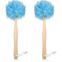 Brosse exfoliante pour le dos, brosse de bain à long manche en luffa, éponge en nylon souple pour la douche, luffa sur bâton pour hommes et femmes,