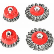 Brosse métallique de nettoyage, 4 brosses métalliques tressées M14 75mm / 100mm pour meuleuse d'angle, métal, fil tressé en acier, pour meulage,