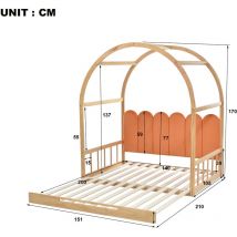140x100cm&140x200cm Lit de pavillon voûté extensible, lit coulissant, lit d'enfant, lit de jour, lit double, coussin en velours, cadre en pin,