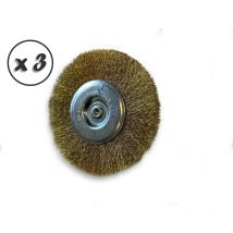 Kibros - Brosse circulaire métallique sur tige ø 100 mm Fil laiton souple - Quantité x 3 - ø 100 mm - Ep. 8 mm - Laiton souple