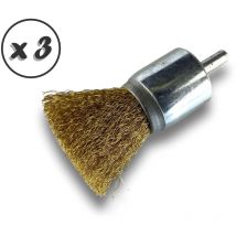 Brosse en bout sur tige Forme pinceau Fil laiton souple Diamètres variés - Quantité x 3 - ø 28 mm - laiton - Souple