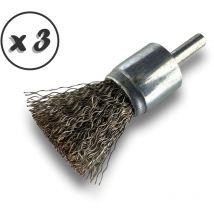 Brosse en bout sur tige Forme pinceau Fil inox dur Diamètres variés - Quantité x 3 - ø 22 mm - inox - Dure