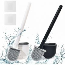 Brosse Toilette Silicone Plate Paquet de 2, Brosse wc et Supports, Balai wc Mural, Brosse wc en silicone