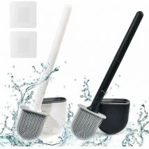 Dolaso - Brosse Toilette Silicone Plate Paquet de 2, Brosse wc et Supports, Balai wc Mural, Brosse wc en silicone noir + blanc