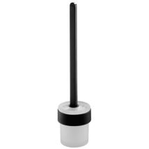 Brosse WC – zamak thermolaqué noir et verre trempé – 95 mm largeur, 120 mm profondeur, 390 mm hauteur – BISK